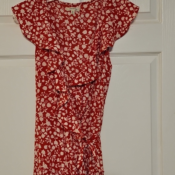 Max Studio Red Floral Ruffle Wrap Dress - Picture 2 of 16
